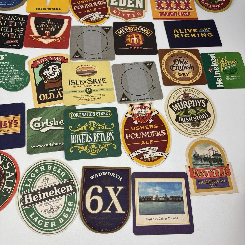 VTG Lot Coasters Man Cave Crafts Beer Soda Cider 48 Breweriana Retro Bar Varitey